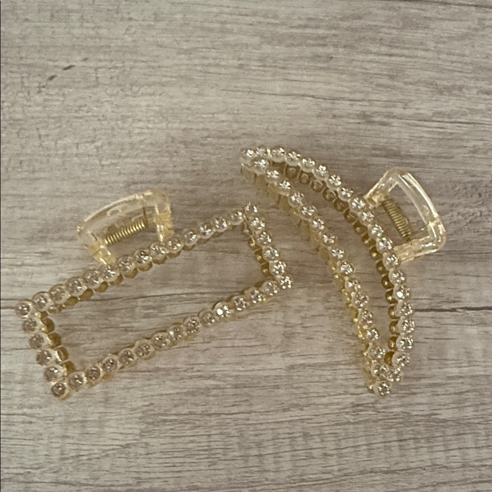 Boutique Set of Crystal Embellished Light Gold Hair Claws; NWOT - Picture 3 of 7